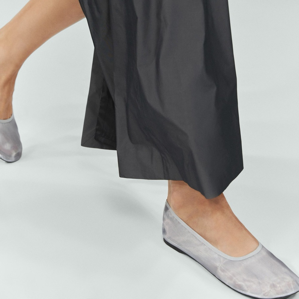 Mango Semi-Transparent Mesh Ballet Flats (Silver)